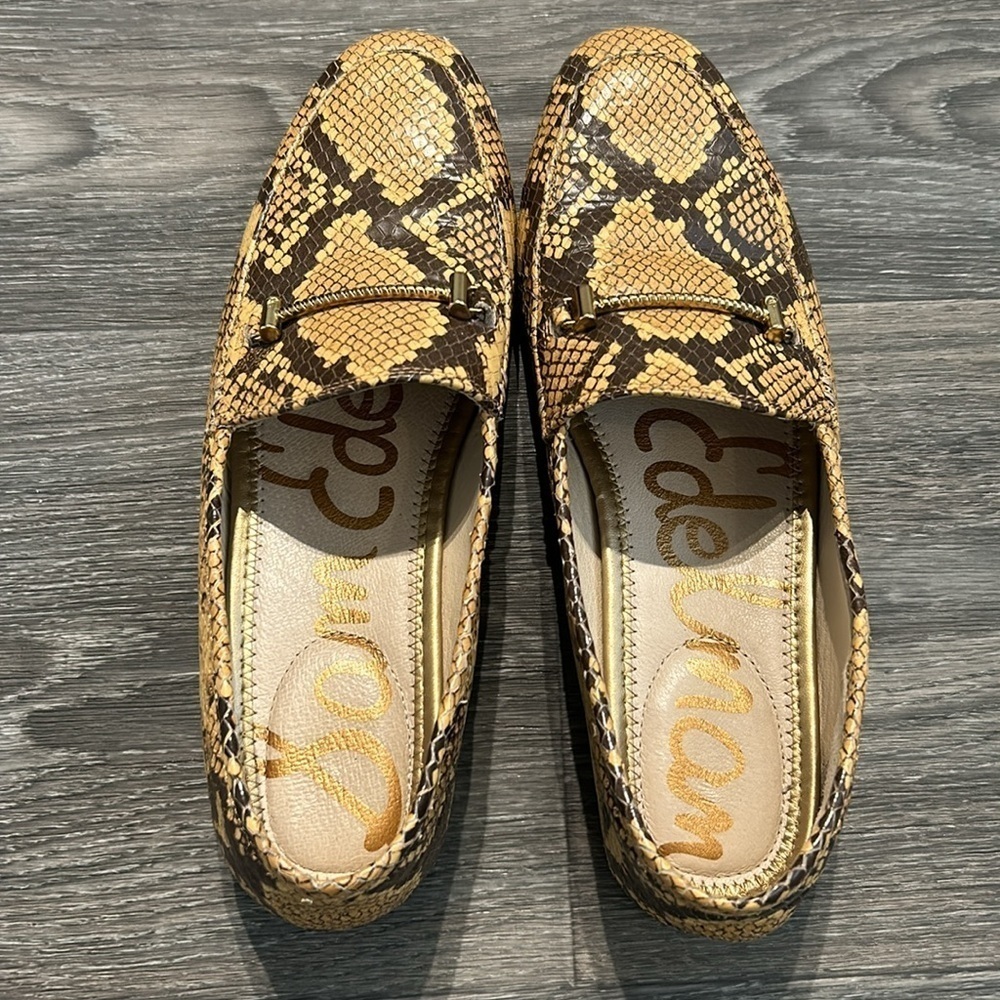 Sam Edelman 8 Loir Faux Snake Saddle Loafers Leather Print Shoes Neutral Slip On - Picture 3 of 8